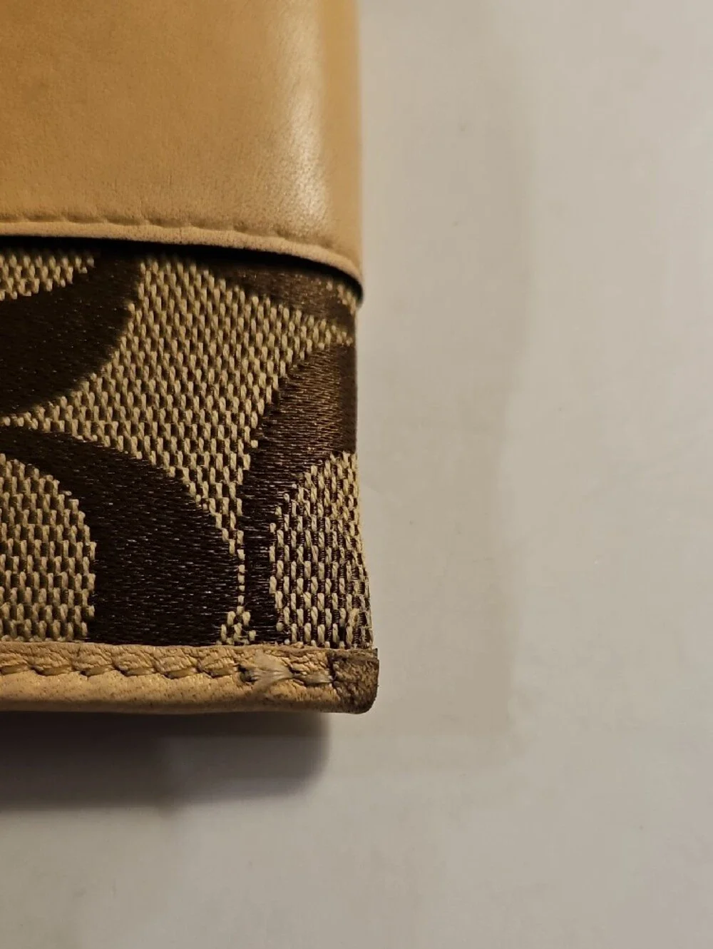 Coach Brown Monogram Canvas Key Pouch with Tan Leather Trim